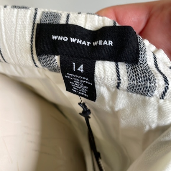 NWT Who What Wear navy cream asymmetrical stripe midi cotton skirt - Picture 6 of 10